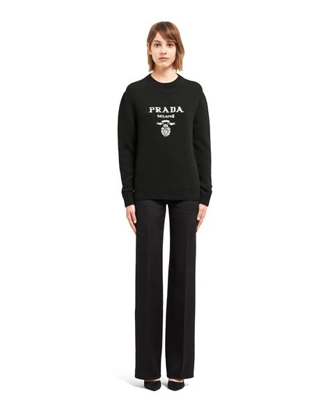 cashmere and wool prada logo crew-neck sweater|Black Wool And Cashmere Crew.